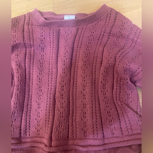 Burgundy pointelle girls organic Knit Set slightly cropped 2T VGUC - Picture 2 of 3